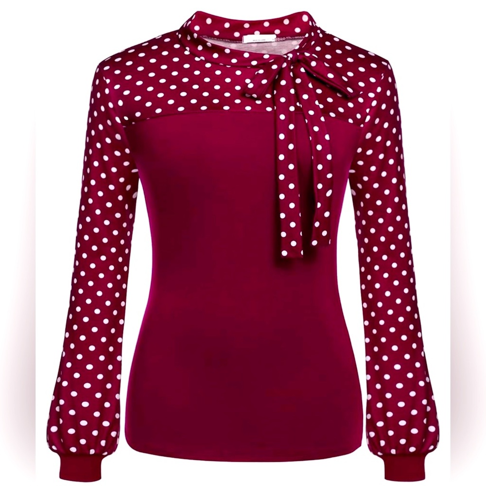 Bow-Tie Neck Striped Blouse Long Sleeve Shirt